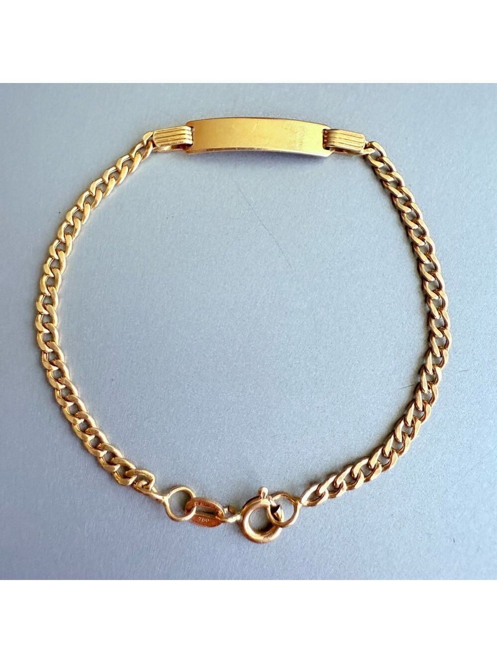 18K Solid Yellow Gold ID Bracelet Curb Link Engravable VTG Bracelet 6.75"